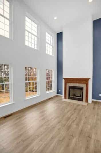 Family Room, Open Above, Windows, Fireplace