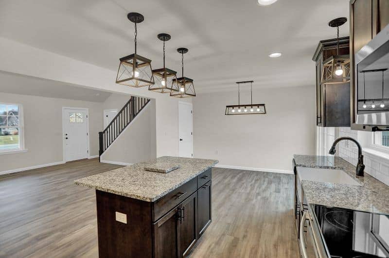 Farmhouse, Kitchen, Lighting, Island