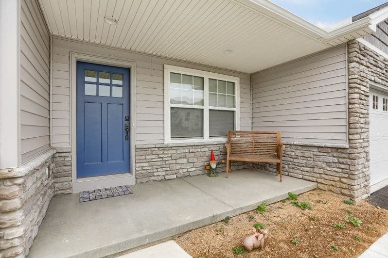 Exterior, Victorian Grey, Stone, PA Lime, Porch, Blue Door