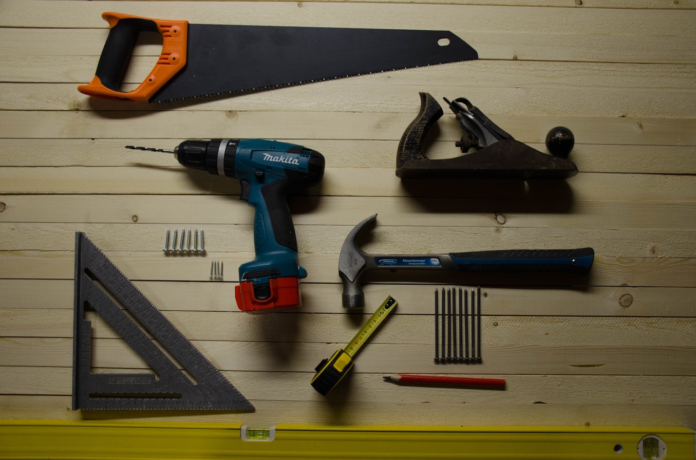Hand tools organized neatly on the wall