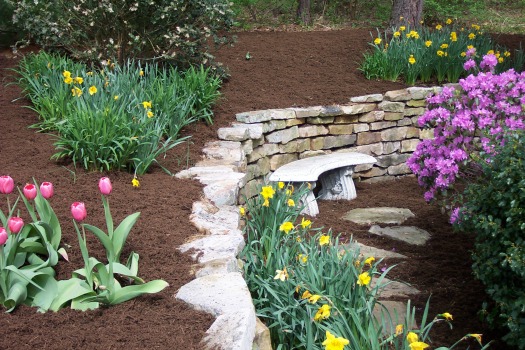 Stone wall in garden