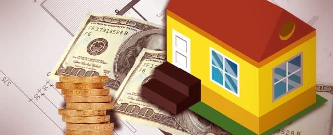 House, money, and coins over floor plan