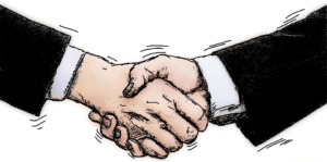 Drawing of two people shaking hands