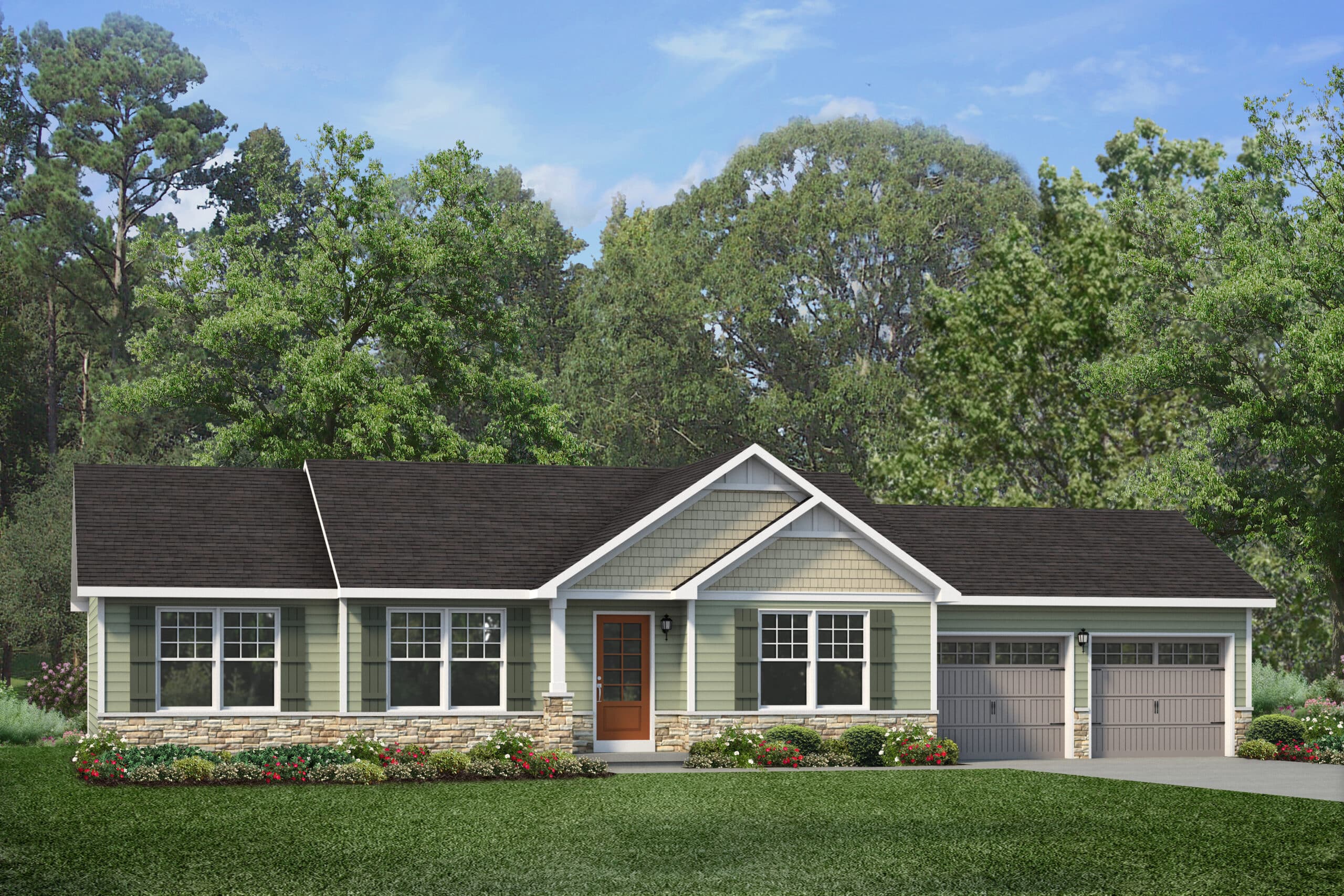 Digital rendering of ranch style home